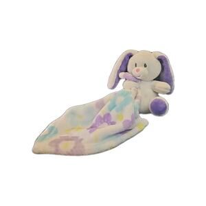 Little Miracles Security Baby Blanket Plush Bunny Rabbit Purple Blue Flowers